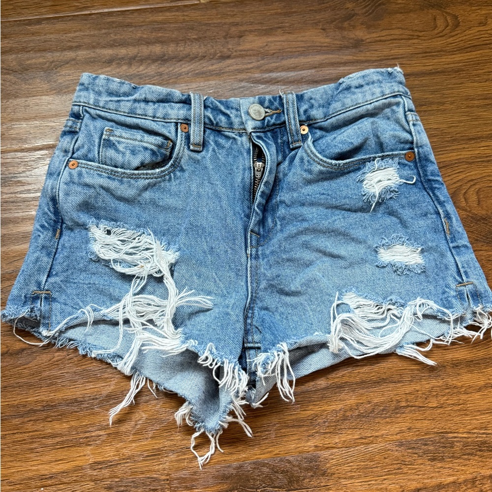 Distressed Denim Blue Shorts